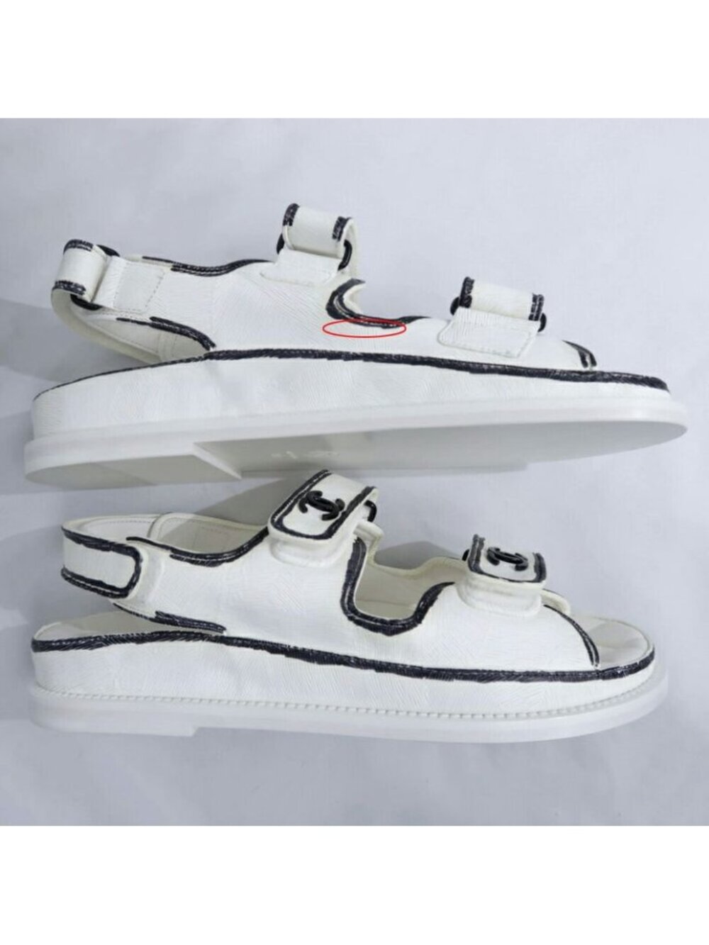 Chanel Velcro Comfort Sandals CC Mark Off White Black 38C - Picture 6 of 10